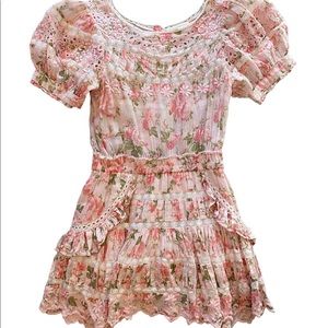 LOVESHACKFANCY Augustine Mini Dress in Pink Painted Fence